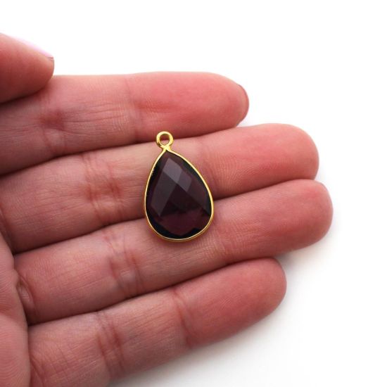 Wholesale Gold plated Sterling Silver Teardrop  Amethyst Quartz Bezel Gemstone Pendant, Wholesale Gemstone Pendants for Jewelry Making