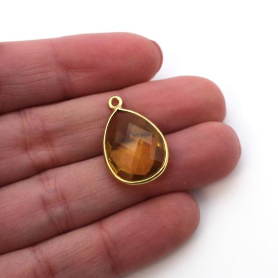 Wholesale Gold plated Sterling Silver Teardrop Bezel Citrine Quartz Gemstone Pendant, Wholesale Gemstone Pendants for Jewelry Making