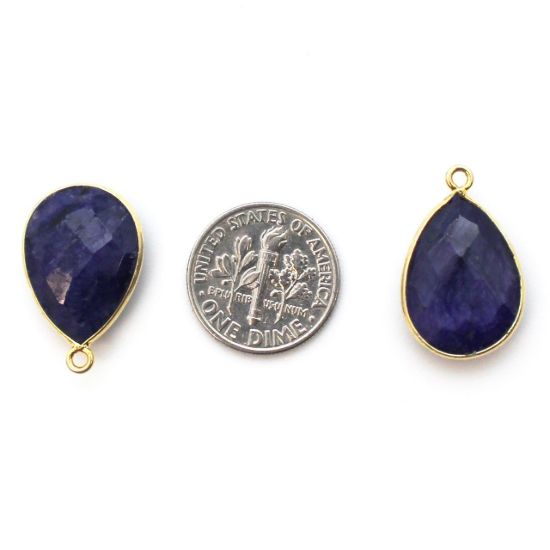 Wholesale Gold plated Sterling Silver Teardrop Bezel Blue Sapphire Dyed Gemstone Pendant, Wholesale Gemstone Pendants for Jewelry Making