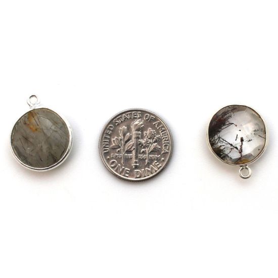 Wholesale Sterling Silver Round Bezel Black Rutilated Quartz Gemstone Pendant, Wholesale Gemstone Pendants for Jewelry Making