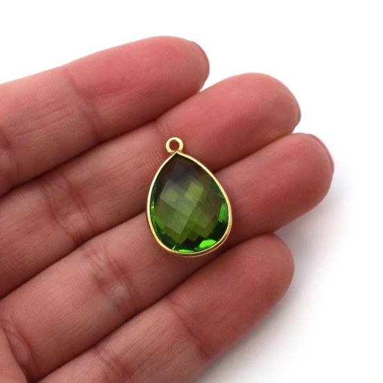Wholesale Gold plated Sterling Silver Teardrop Bezel Peridot Quartz Gemstone Pendant, Wholesale Gemstone Pendants for Jewelry Making