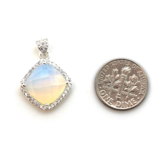 Wholesale Oxidized Sterling Silver Opalite Quartz Bezel Gemstone Diamond Shape Pave Pendant, Wholesale Gemstone Pendants for Jewelry Making