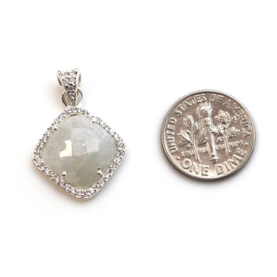 Wholesale Sterling Silver Moonstone Bezel Gemstone Diamond Shape Pave Pendant, Wholesale Gemstone Pendants for Jewelry Making