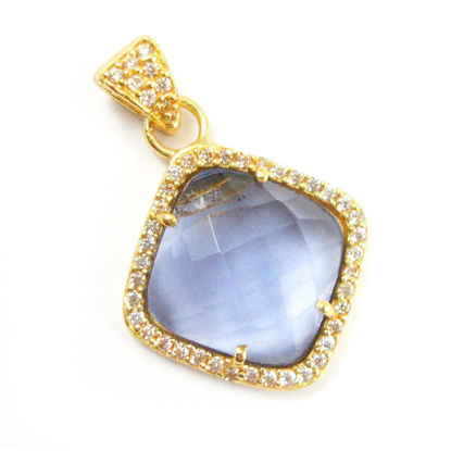 Wholesale Gold plated Sterling Silver Iolite Quartz Bezel Gemstone Diamond Shape Pave Pendant, Wholesale Gemstone Pendants for Jewelry Making