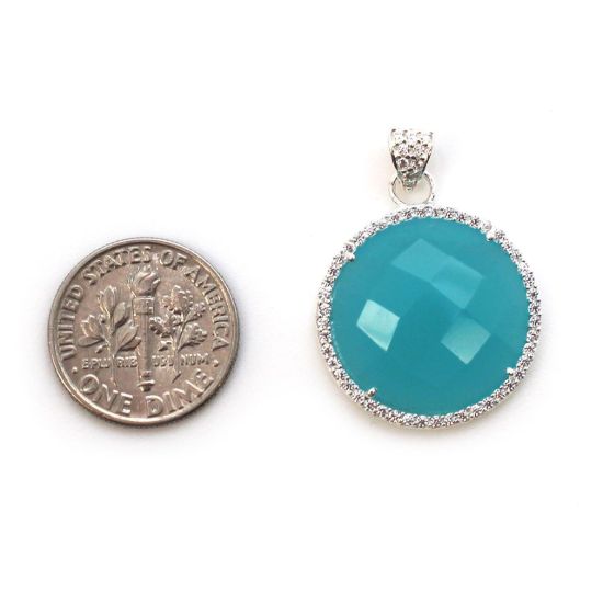 Wholesale Sterling Silver Peru Chalcedony Bezel Gemstone Round Pave Pendant, Wholesale Gemstone Pendants for Jewelry Making