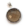 Wholesale Sterling Silver Smokey Quartz Bezel Gemstone Round Pave Pendant, Wholesale Gemstone Pendants for Jewelry Making