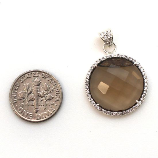 Wholesale Sterling Silver Smokey Quartz Bezel Gemstone Round Pave Pendant, Wholesale Gemstone Pendants for Jewelry Making