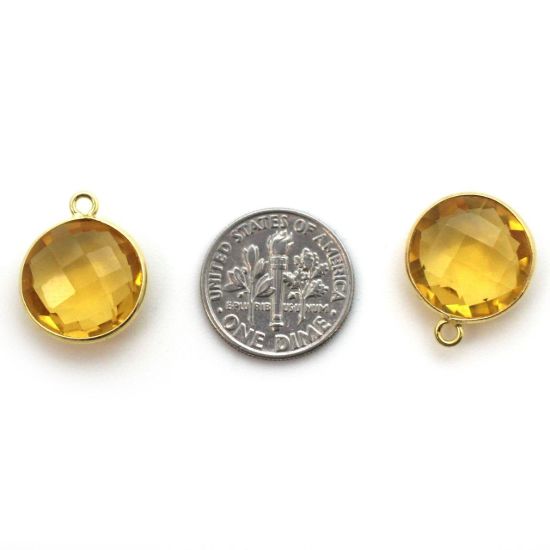 Wholesale Gold plated Sterling Silver Round Bezel Citrine Quartz Gemstone Pendant, Wholesale Gemstone Pendants for Jewelry Making