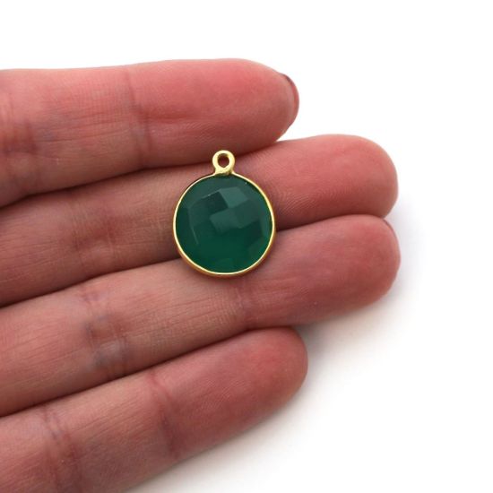 Wholesale Gold plated Sterling Silver Round Bezel Green Onyx Gemstone Pendant, Wholesale Gemstone Pendants for Jewelry Making