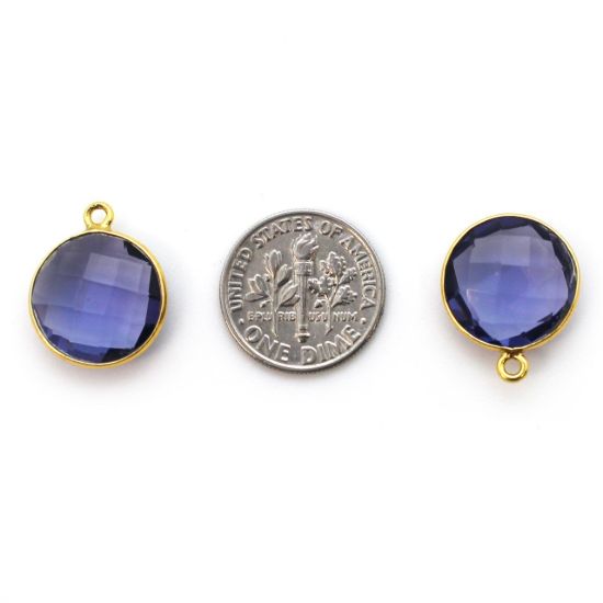 Wholesale Gold plated Sterling Silver Round Bezel Iolite Quartz Gemstone Pendant, Wholesale Gemstone Pendants for Jewelry Making