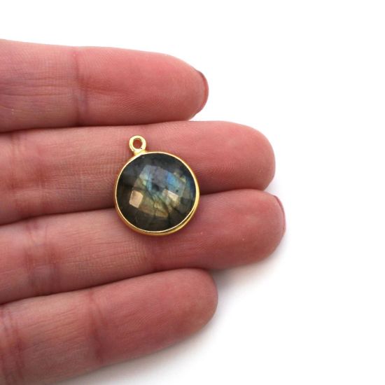 Wholesale Gold plated Sterling Silver Round Bezel Labradorite Gemstone Pendant, Wholesale Gemstone Pendants for Jewelry Making
