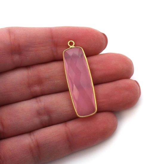 Wholesale Gold plated Sterling Silver Rectangle Bezel Pink Chalcedony Gemstone Pendant, Wholesale Gemstone Pendants for Jewelry Making