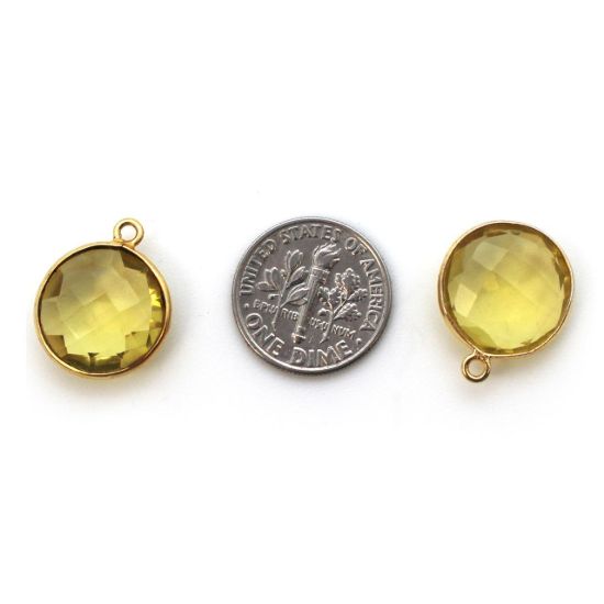 Wholesale Gold plated Sterling Silver Round Bezel Lemon Quartz Gemstone Pendant, Wholesale Gemstone Pendants for Jewelry Making