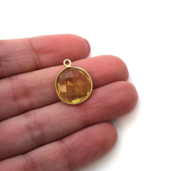 Wholesale Gold plated Sterling Silver Round Bezel Lemon Quartz Gemstone Pendant, Wholesale Gemstone Pendants for Jewelry Making