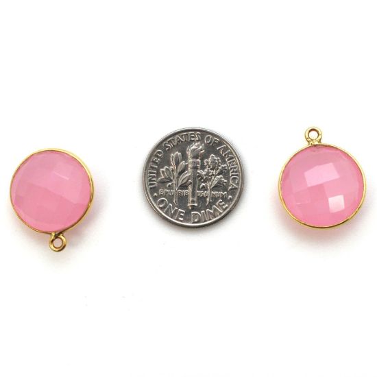 Wholesale Gold plated Sterling Silver Round Bezel Pink Chalcedony Gemstone Pendant, Wholesale Gemstone Pendants for Jewelry Making