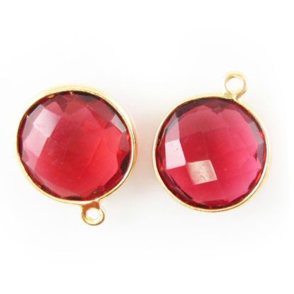 Wholesale Gold plated Sterling Silver Round Bezel Rubylite Quartz Gemstone Pendant, Wholesale Gemstone Pendants for Jewelry Making