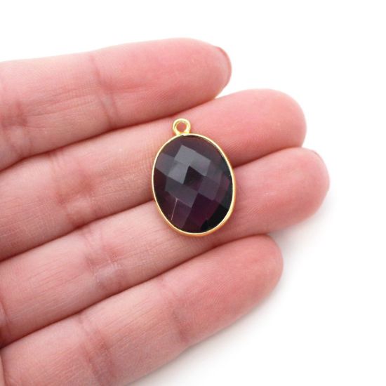 Wholesale Gold plated Sterling Silver Oval Bezel Amethyst Quartz Gemstone Pendant, Wholesale Gemstone Pendants for Jewelry Making