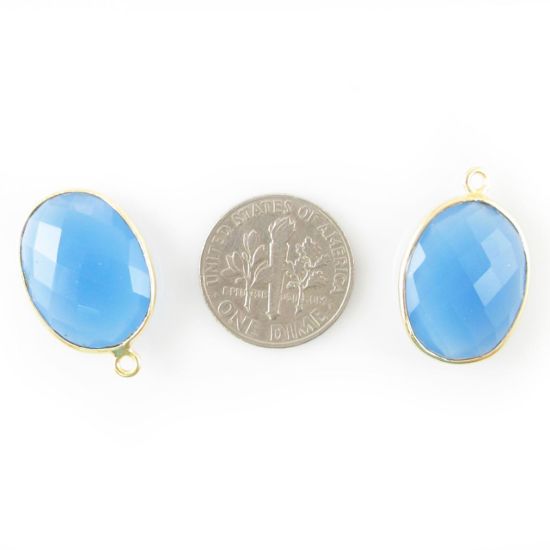 Wholesale Gold plated Sterling Silver Oval Bezel Blue Chalcedony Gemstone Pendant, Wholesale Gemstone Pendants for Jewelry Making