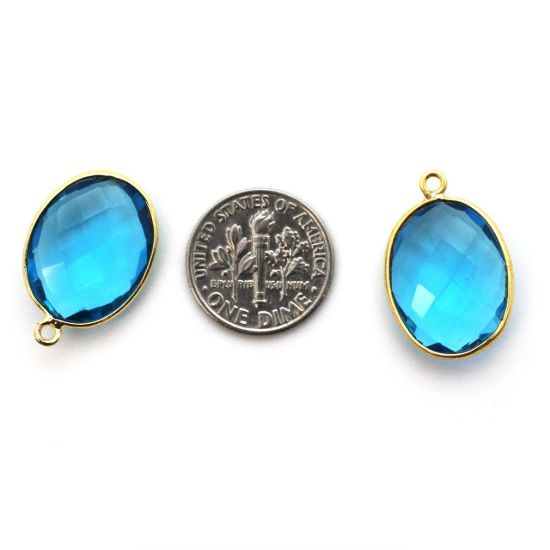 Wholesale Gold plated Sterling Silver Oval Bezel Blue Topaz Quartz Gemstone Pendant, Wholesale Gemstone Pendants for Jewelry Making