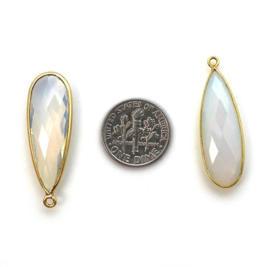 Wholesale Gold plated Sterling Silver Elongated Teardrop Bezel Opalite Quartz Gemstone Pendant, Wholesale Gemstone Pendants for Jewelry Making