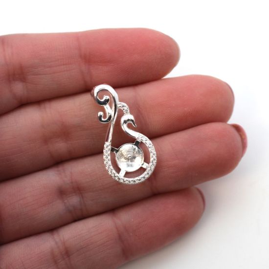 Wholesale 925 Sterling Silver CZ Stone Fancy Peacock Cup Bail for Half-Drilled Pearls