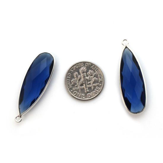 Wholesale Sterling Silver Bezel Charm Pendant - 34x11mm Elongated Teardrop - Blue Iolite Quartz