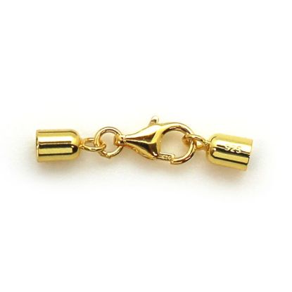 Wholesale Gold Over Sterling Silver Smooth Tube End Cap and 9mm Lobster Clasp Set - 3.5mm (1 set)