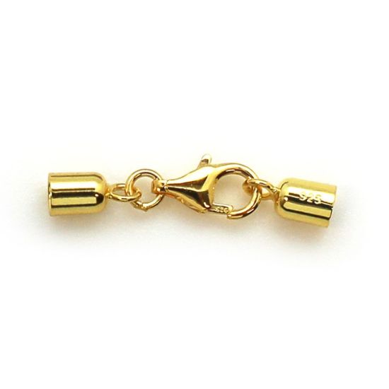 Wholesale Gold Over Sterling Silver Smooth Tube End Cap and 9mm Lobster Clasp Set - 3.5mm (1 set)