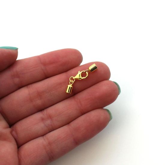Wholesale Gold Over Sterling Silver Smooth Tube End Cap and 9mm Lobster Clasp Set - 3.5mm (1 set)