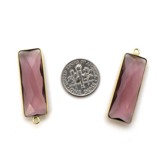 Wholesale Gold Over Sterling Silver Bezel Pendant - 34x11mm Elongated Rectangle Shape - Pink Amethyst Quartz