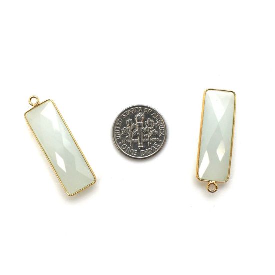 Wholesale Gold Over Sterling Silver Bezel Charm Pendant - 34x11mm Elongated Rectangle Shape - Aqua Chalcedony