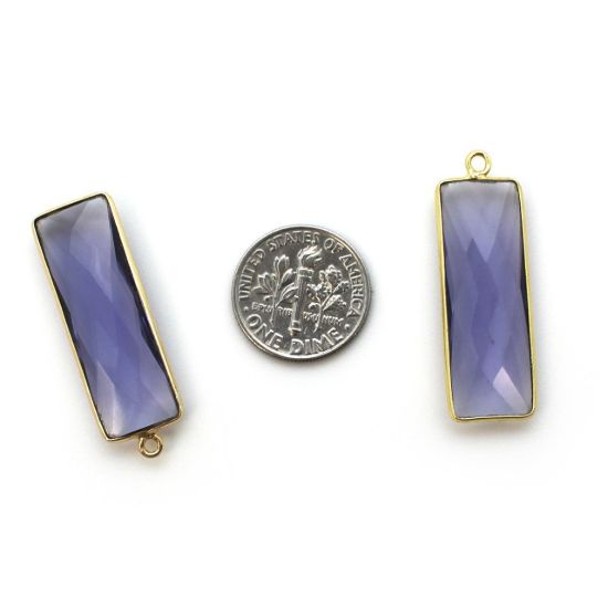 Wholesale Gold Over Sterling Silver Bezel Pendant - 34x11mm Elongated Rectangle Shape - Iolite Quartz