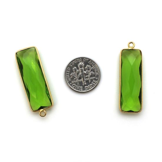 Wholesale Gold Over Sterling Silver Bezel Pendant - 34x11mm Elongated Rectangle Shape - Peridot Quartz - August Birthstone