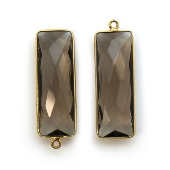 Wholesale Gold Over Sterling Silver Bezel Pendant - 34x11mm Elongated Rectangle Shape - Smoky Quartz