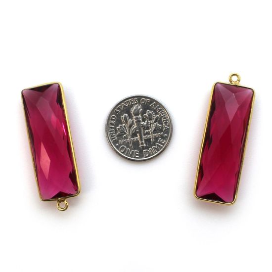 Wholesale Gold Over Sterling Silver Bezel Pendant - 34x11mm Elongated Rectangle Shape -Rubylite Quartz