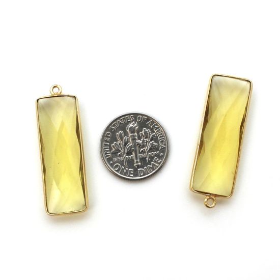 Wholesale Gold Over Sterling Silver Bezel Pendant - 34x11mm Elongated Rectangle Shape - Lemon Quartz