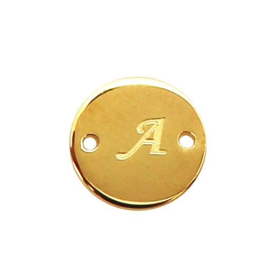 Wholesale Gold Over Sterling Silver High Polished Smooth A-Z Initial Stamped Round Connector Tag (1 piece)