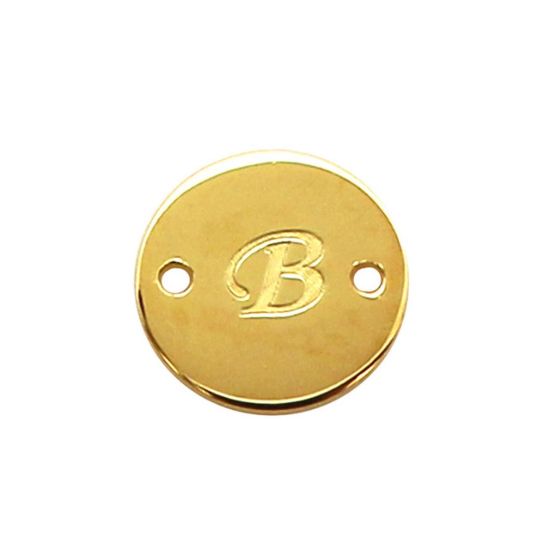 Wholesale Gold Over Sterling Silver High Polished Smooth A-Z Initial Stamped Round Connector Tag (1 piece)