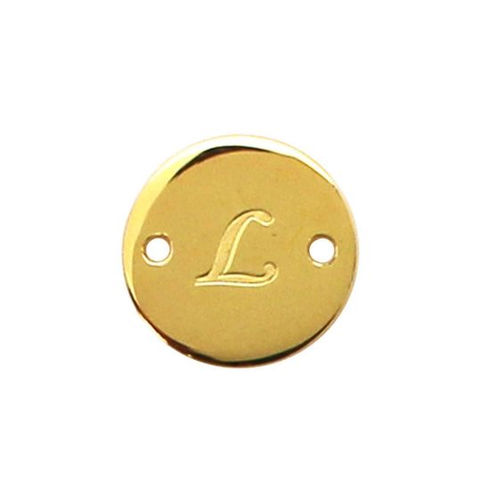 Wholesale Gold Over Sterling Silver High Polished Smooth A-Z Initial Stamped Round Connector Tag (1 piece)