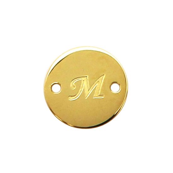 Wholesale Gold Over Sterling Silver High Polished Smooth A-Z Initial Stamped Round Connector Tag (1 piece)