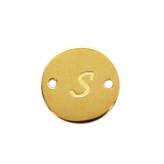 Wholesale Gold Over Sterling Silver High Polished Smooth A-Z Initial Stamped Round Connector Tag (1 piece)