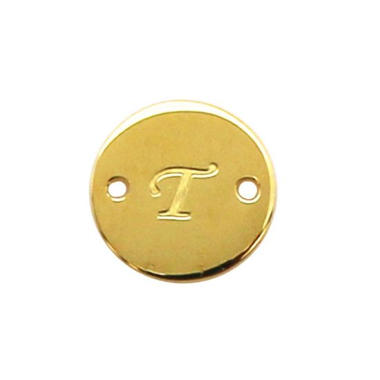 Wholesale Gold Over Sterling Silver High Polished Smooth A-Z Initial Stamped Round Connector Tag (1 piece)