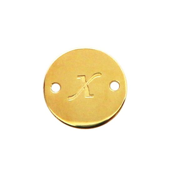 Wholesale Gold Over Sterling Silver High Polished Smooth A-Z Initial Stamped Round Connector Tag (1 piece)