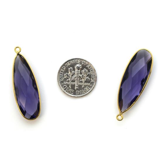 Wholesale Gold plated Sterling Silver Elongated Teardrop Bezel Amethyst Quartz Gemstone Pendant, Wholesale Gemstone Pendants for Jewelry Making