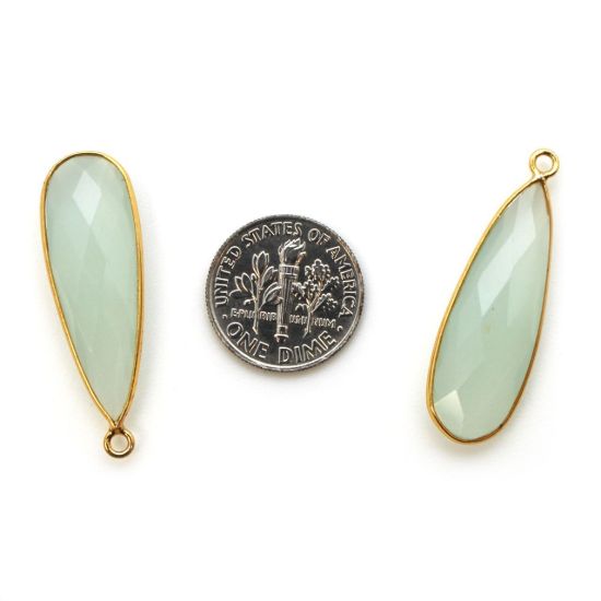 Wholesale Gold plated Sterling Silver Elongated Teardrop Bezel Aqua Chalcedony Gemstone Pendant, Wholesale Gemstone Pendants for Jewelry Making