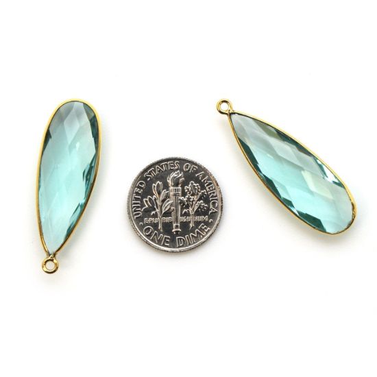 Wholesale Gold plated Sterling Silver Elongated Teardrop Bezel Aqua Quartz Gemstone Pendant, Wholesale Gemstone Pendants for Jewelry Making