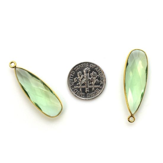 Wholesale Gold plated Sterling Silver Elongated Teardrop Bezel Green Amethyst Quartz Gemstone Pendant, Wholesale Gemstone Pendants for Jewelry Making