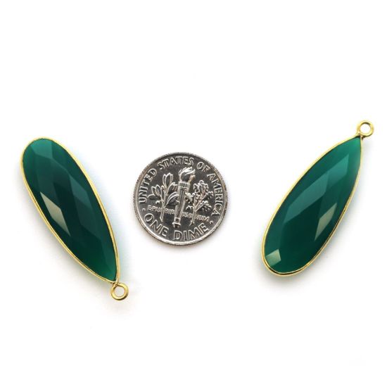 Wholesale Gold plated Sterling Silver Elongated Teardrop Bezel Green Onyx Gemstone Pendant, Wholesale Gemstone Pendants for Jewelry Making