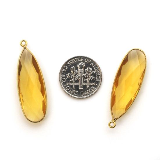 Wholesale Gold plated Sterling Silver Elongated Teardrop Bezel Citrine Quartz Gemstone Pendant, Wholesale Gemstone Pendants for Jewelry Making