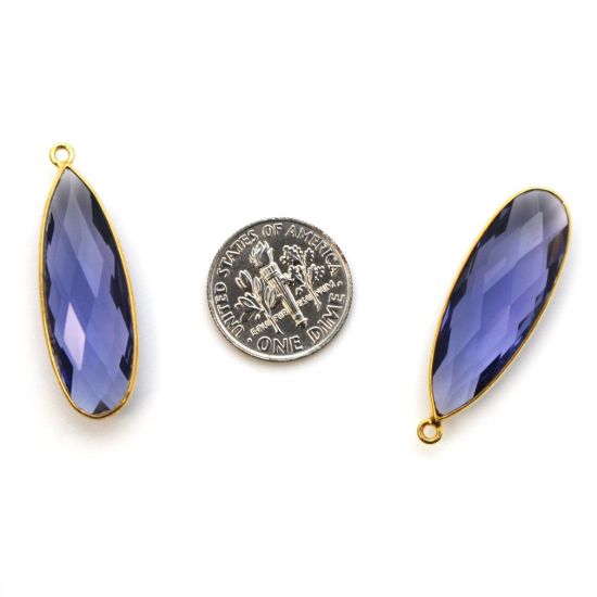 Wholesale Gold plated Sterling Silver Elongated Teardrop Bezel Iolite Quartz Gemstone Pendant, Wholesale Gemstone Pendants for Jewelry Making